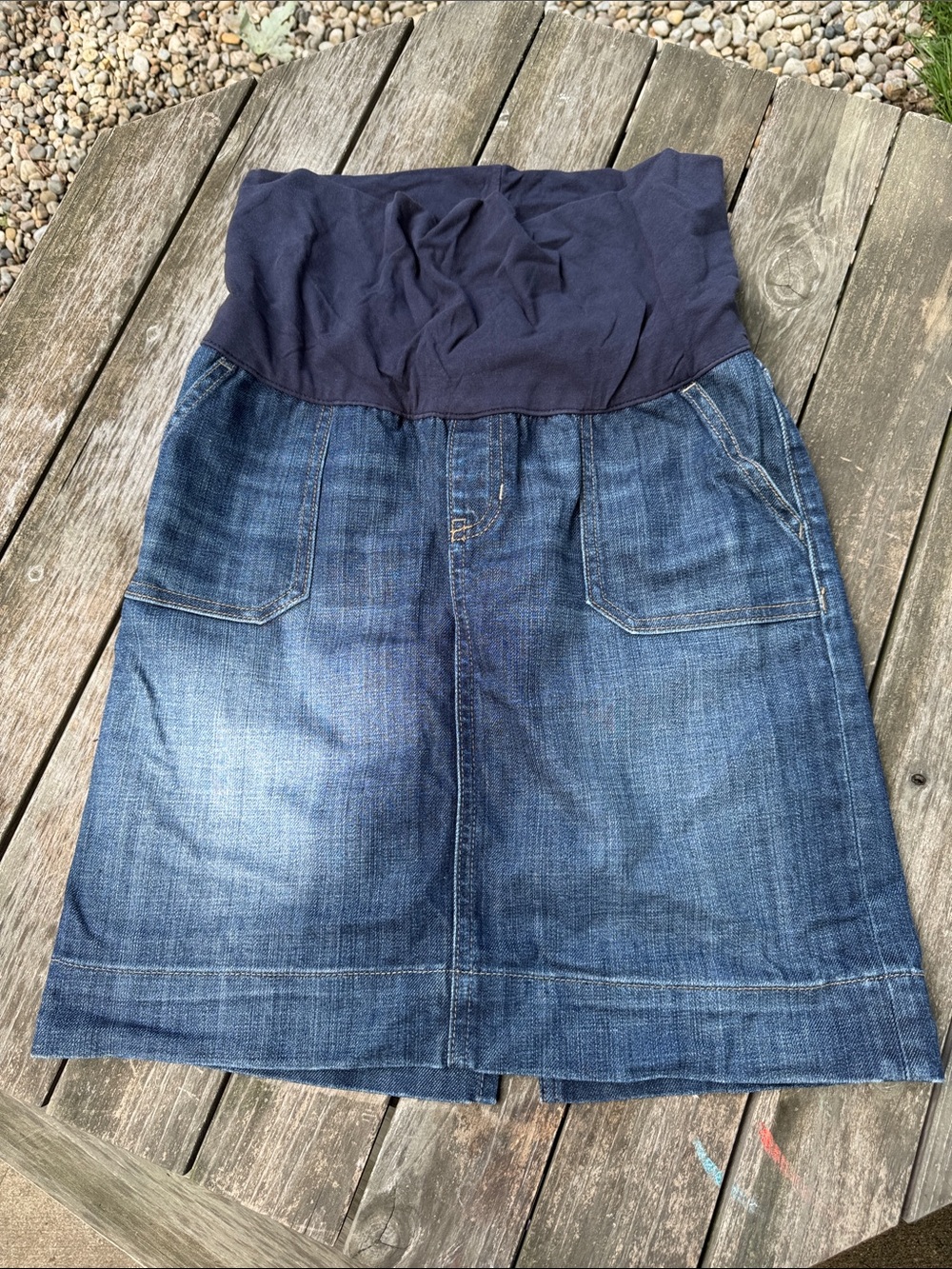 GAP Maternity Denim Skirt with Navy Waistband - Comfortable Everyday Wear